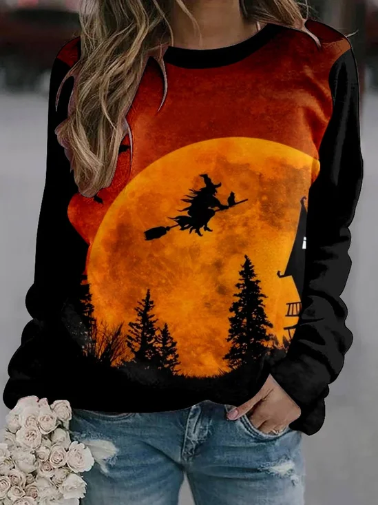 Casual Crew Neck Halloween Loose Sweatshirt