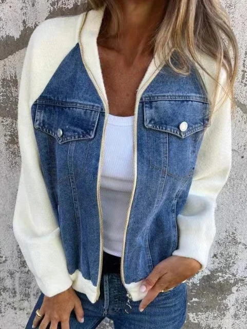 Loose Contrast Stitching Denim Casual Jacket