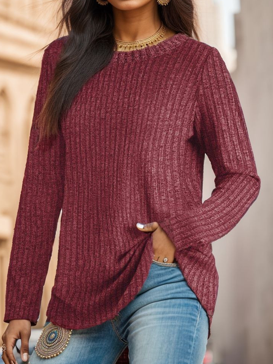 Women's Plain Knitted Crew Neck Casual Top