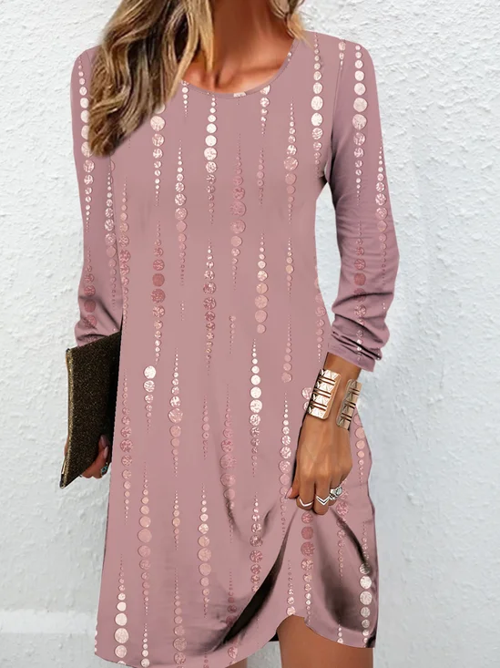 Geometric printed casual round neck dress