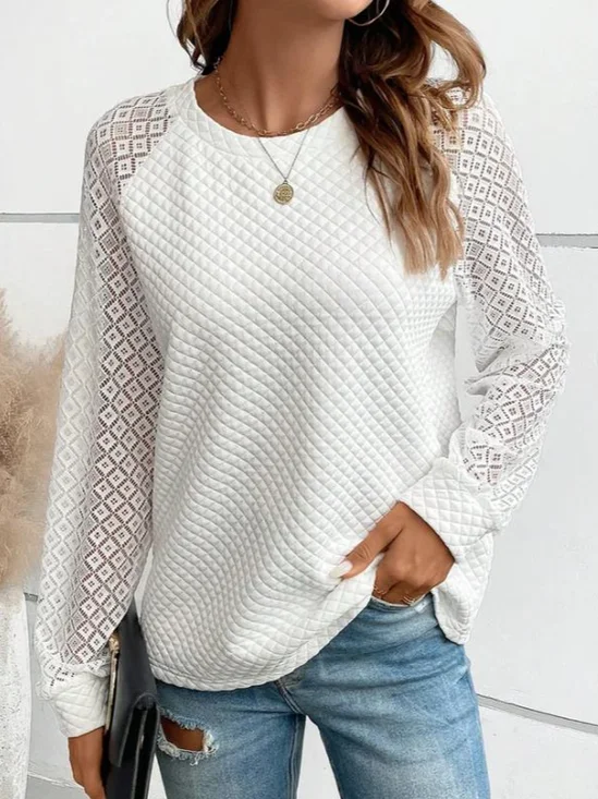 V Neck Casual Lace Sweatshirt