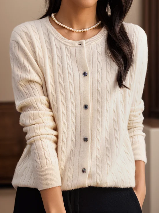 Casual Crew Neck Cardigan