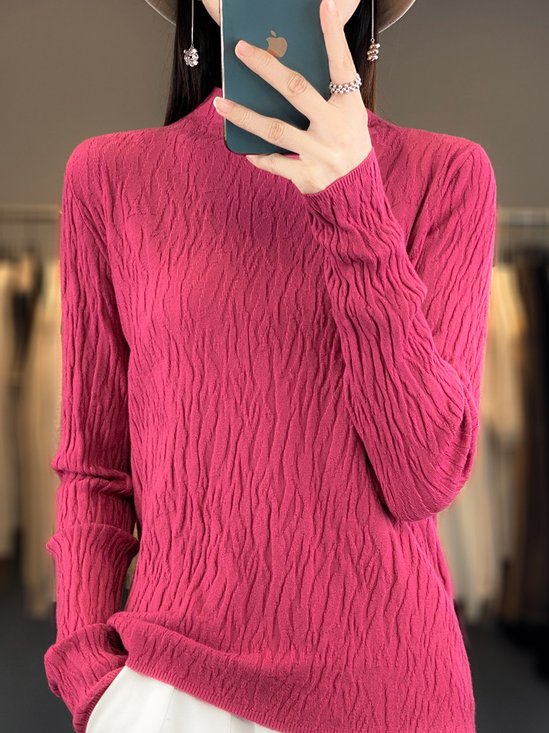 Casual Mock Neck Plain Wool/Knitting Sweater