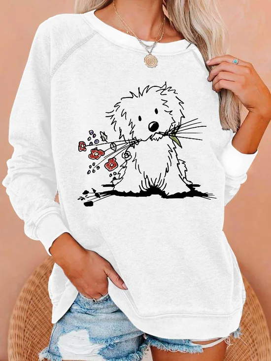 Vintage The Cute Dog Print Casual Sweatshirt