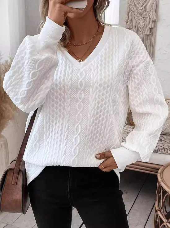 Plain Casual Loose V Neck Sweatshirt