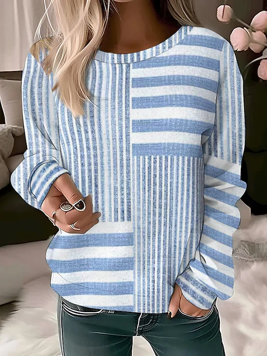 Striped Printed Casual Sweatshirt