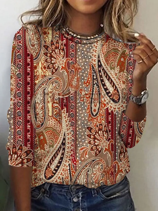 Ethnic Print Design Casual T-Shirt