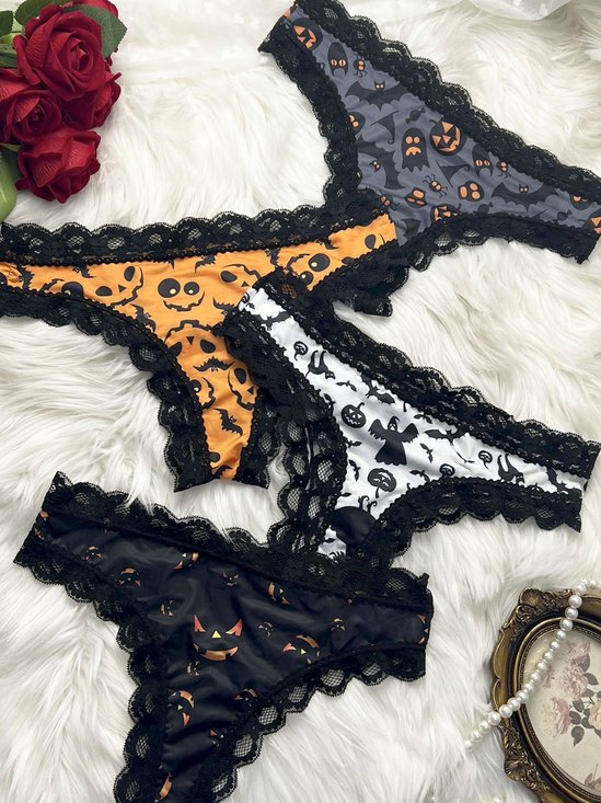 Sexy lace patchwork Halloween printed graffiti women's underwear