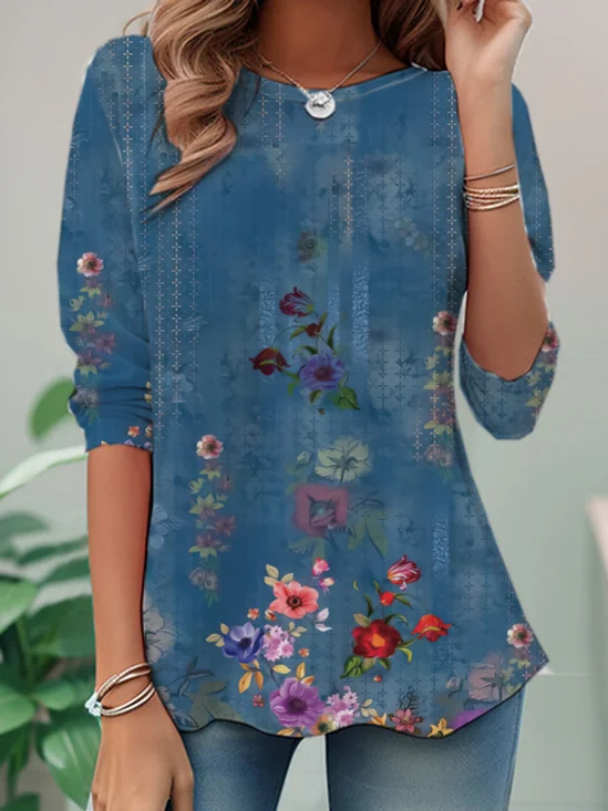 Jersey Floral Casual T-Shirt Early Autumn