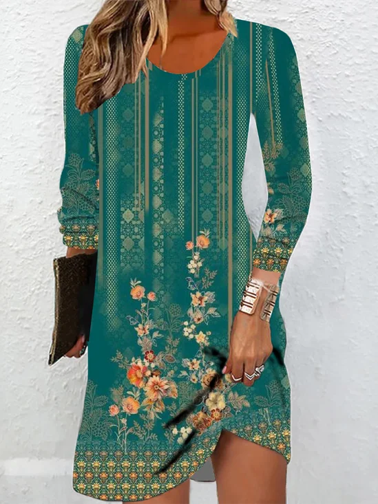 Crew Neck Jersey Ethnic Casual Dress