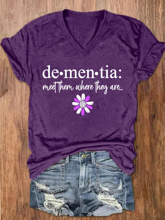 Alzheimers Awareness Support Dementia Loose Crew Neck Simple T-Shirt