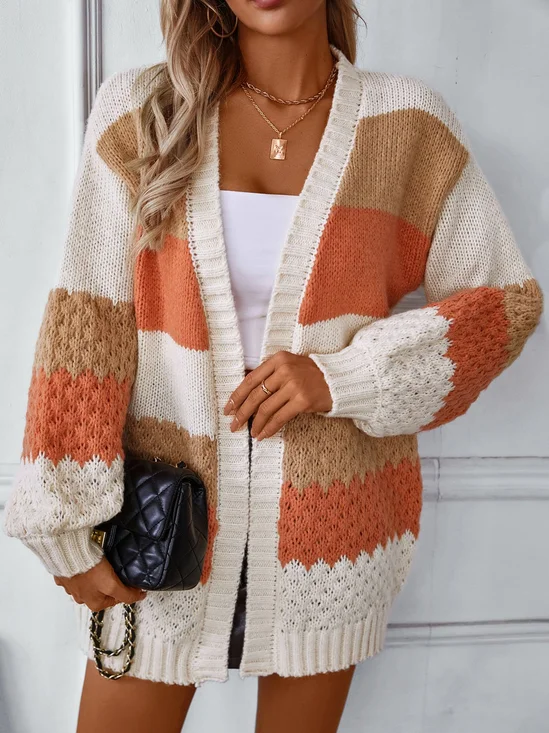 Casual Geometric Yarn/Wool Yarn Cardigan