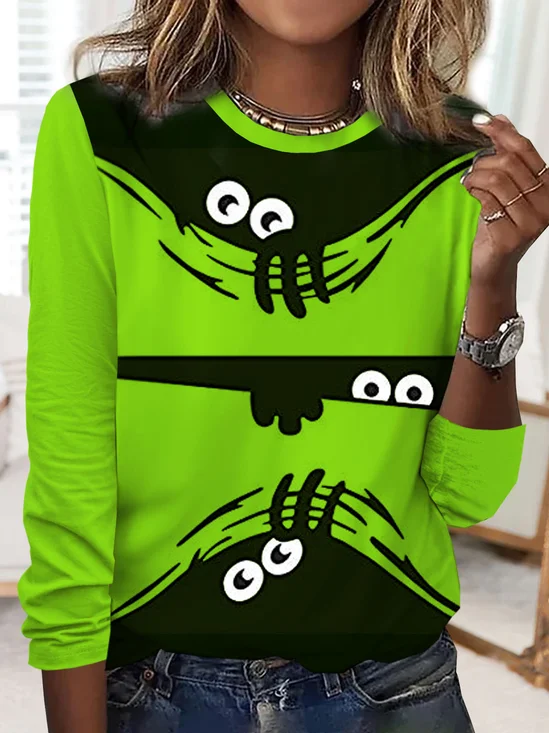 Halloween funny ghost print casual round neck women's T-shirt