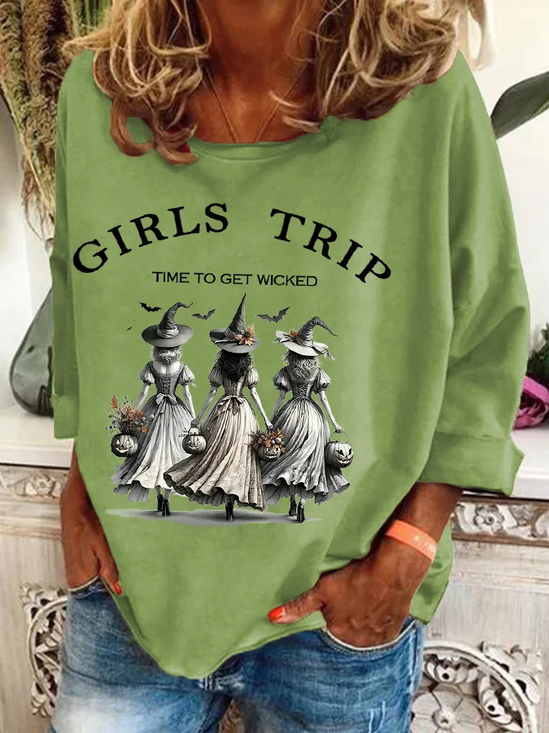 Women's Funny Halloween Witches Girls Trip Time To Get Wicked Casual Sweatshirt