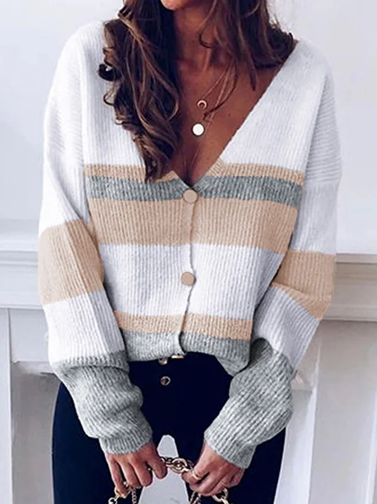 Geometric Casual Yarn/Wool Yarn Cardigan