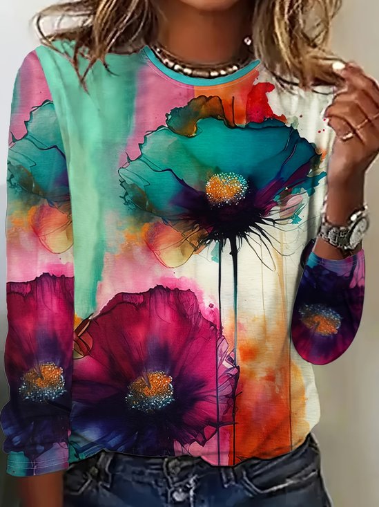 Jersey Floral Casual T-Shirt Early Autumn