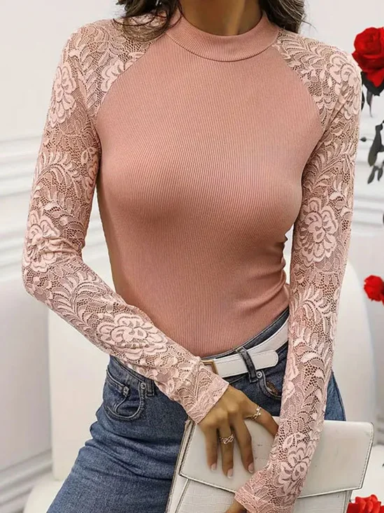 Casual Lace Plain Blouse