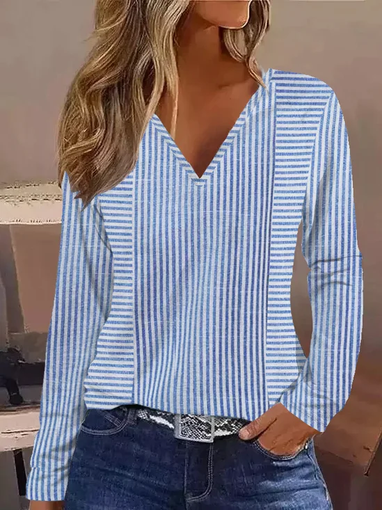 Striped Casual V Neck T-Shirt