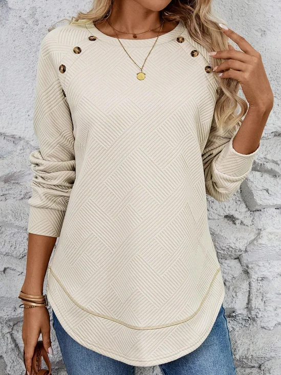 Loose Plain Casual Buckle Sweatshirt