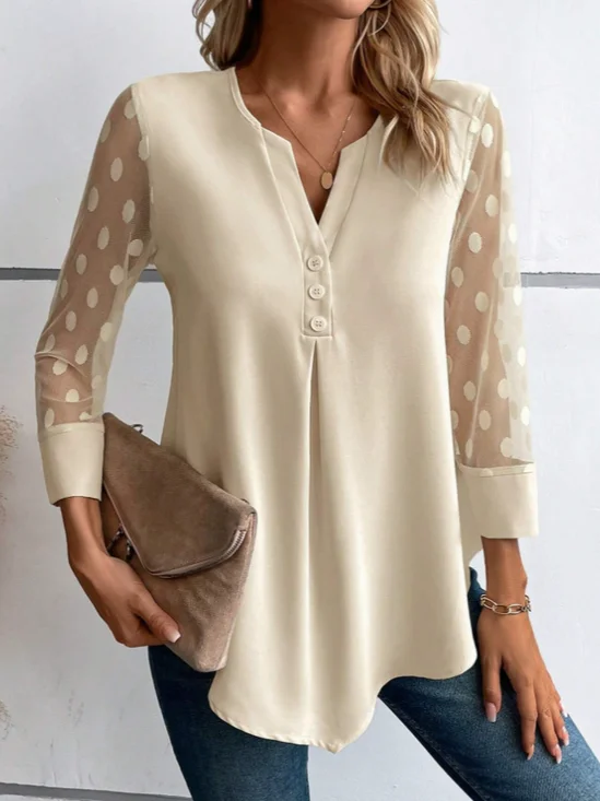 Lace Notched Casual Blouse