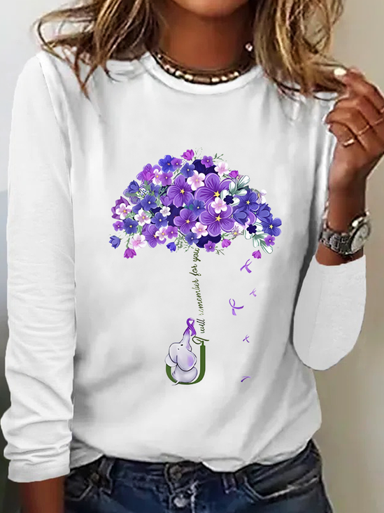 Women's I Will Remember For You Dementia Alzheimer's Disease Awareness Print Casual Long Sleeve Shirt