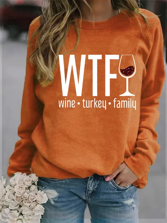 Women's Wine Turkey Family Print Casual T-Shirt