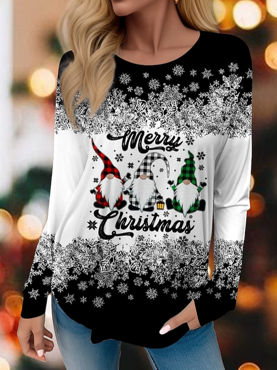 Women's Long Sleeve T-shirt Spring/Fall Black Christmas Jersey Crew Neck Daily Going Out Casual Top