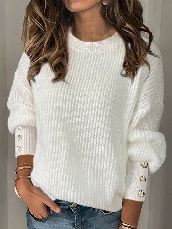 Casual Yarn/Wool Yarn Plain Loose Sweater