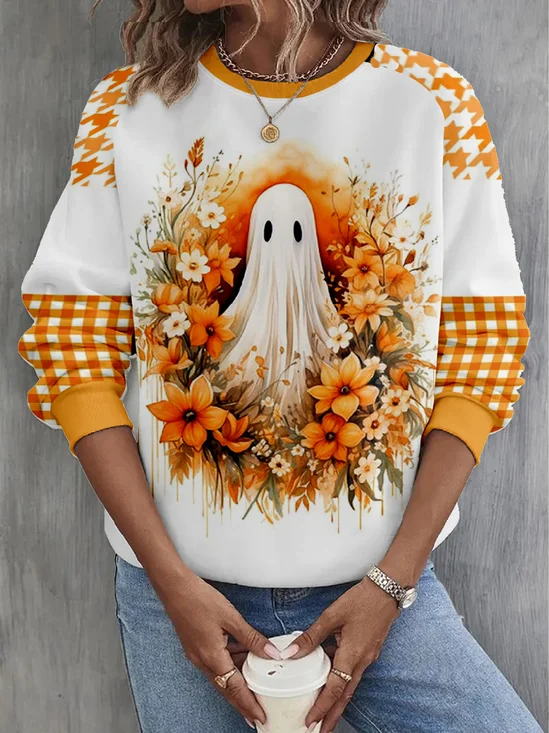 Crew Neck Halloween Casual Raglan Sleeve Sweatshirt