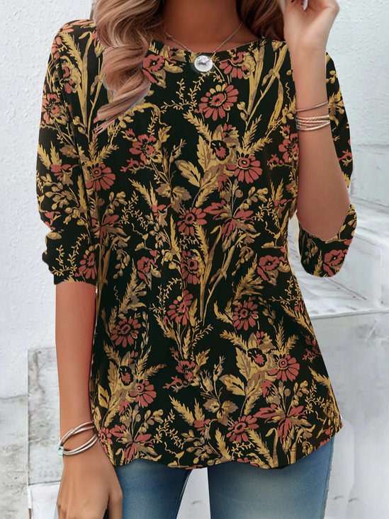 Vintage Floral Crew Neck T-Shirt