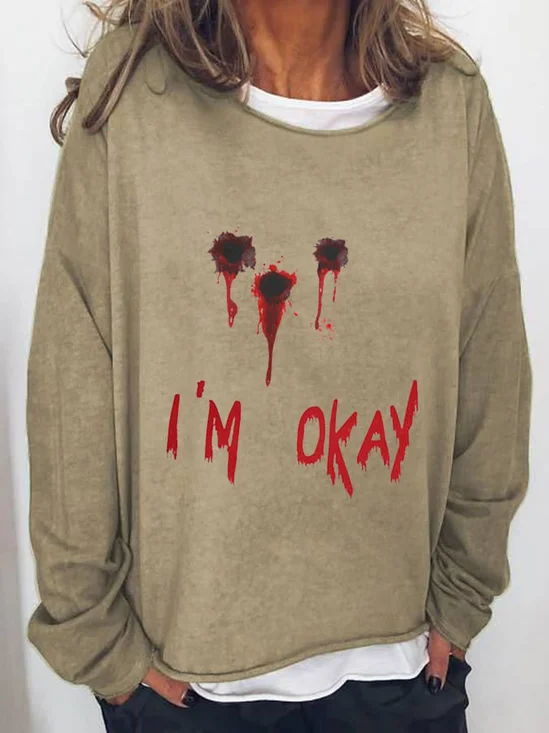 Women's Halloween Funny I'M OK Bloodstained Long Sleeve T-Shirt