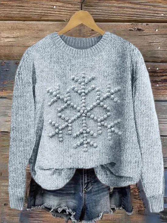 Christmas Snowflake Crochet Jacquard Cozy Knit Sweater