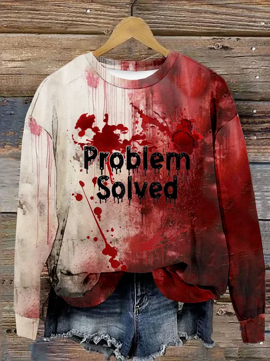 Bloody Problem Solved Halloween Print Casual Crew Neck Sweatshirt