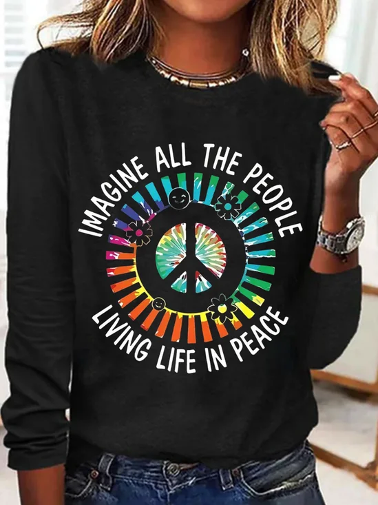 Peace Logo Printed Round Neck T-shirt