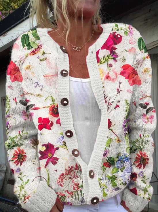 Flower Knitted Casual Cardigan