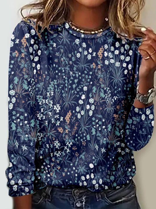 Hippie Casual Crew Neck Loose Floral T-Shirt