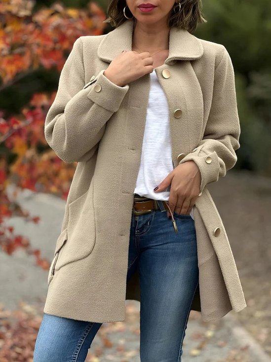 Shawl Collar Loose Plain Casual Coat