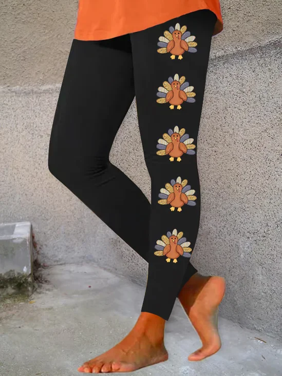 Casual Jersey Tight Thanksgiving  Turkey Leggings