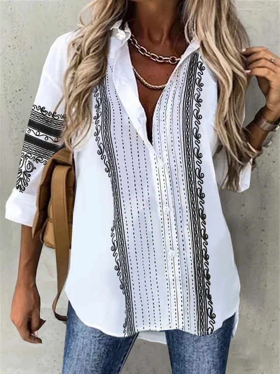 Ethnic pattern printed casual women's shirt