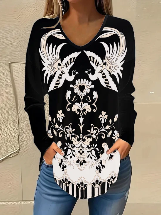 Hippie V Neck Ethnic Casual Loose Blouse