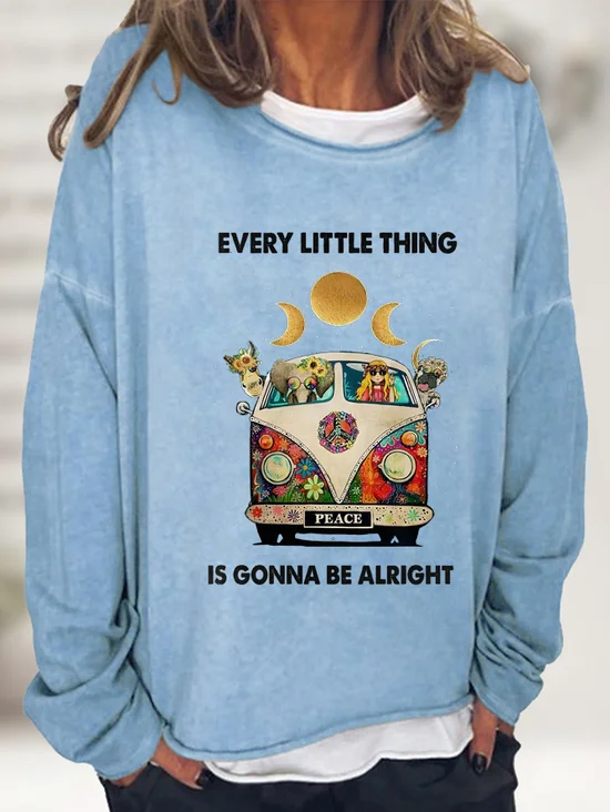 Hippie Loose Letter Pattern Casual Cotton-Blend Sweatshirt