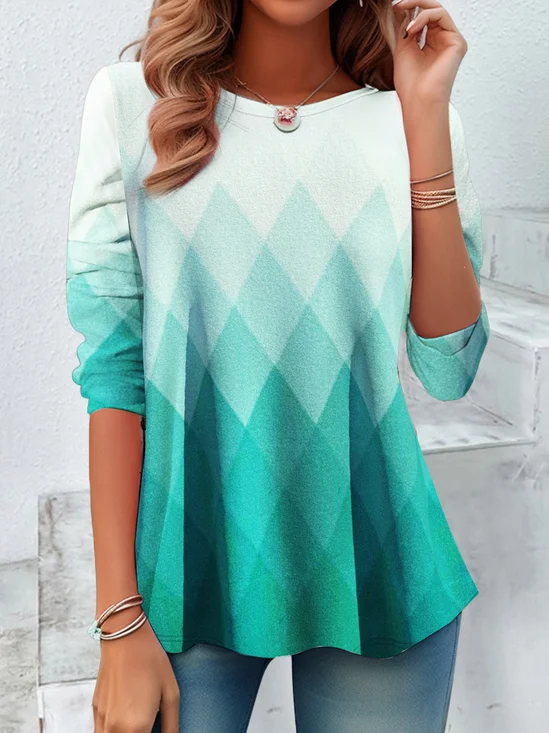 Gradient Geometric Round Neck Casual T-Shirt