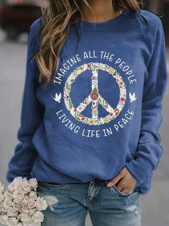 Hippie Text Letters Crew Neck Casual Sweatshirt