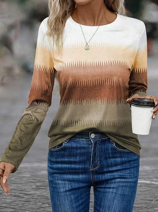 Women's Contrast Color Geometric Design Casual T-Shirt