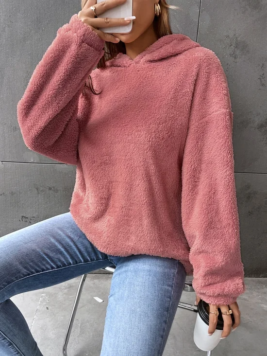 Fluff/Granular Fleece Fabric Casual Plain Sweatshirt