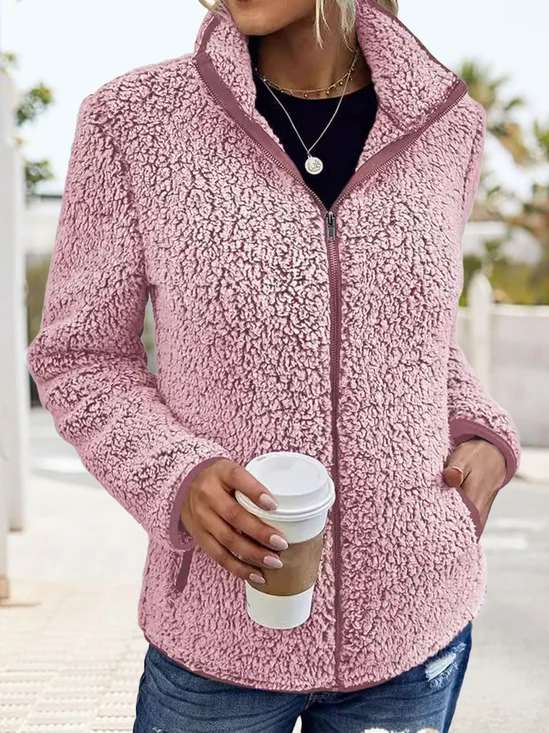 Stand Collar Loose Casual Teddy Jacket