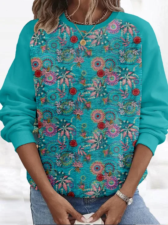 Hippie Crew Neck Floral Casual Raglan Sleeve Sweatshirt