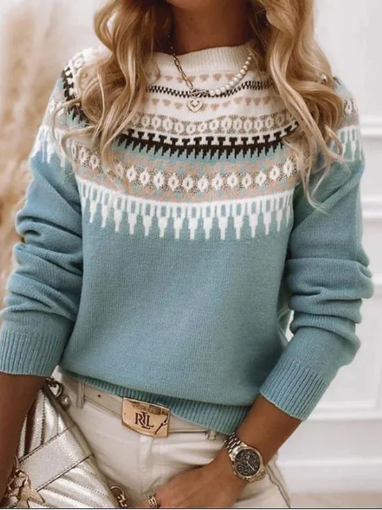 Ethnic Geometry Casual Loose Wool/Knitting Sweater