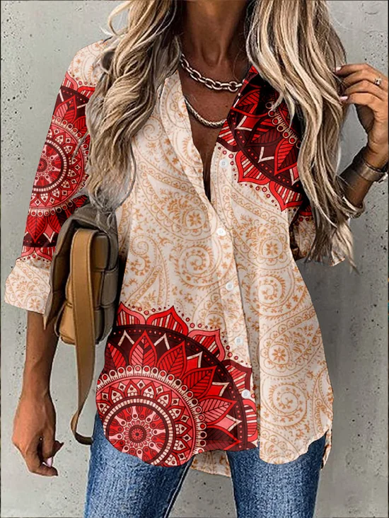 Vintage Shirt Collar Paisley Color Block Shirt