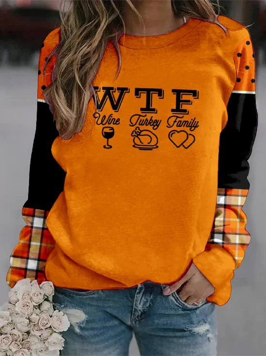 Thanksgiving Autumn Wishes Text Letters Casual Regular Fit Sweatshirt
